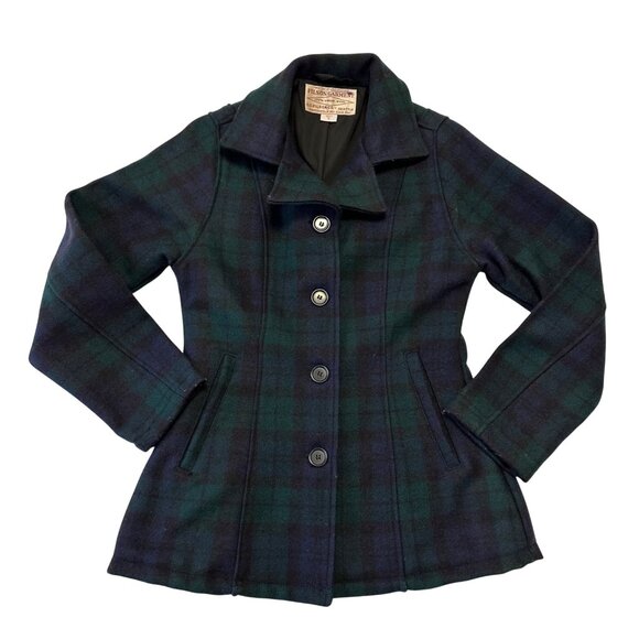 Filson Vintage Wool Womens Plaid Coat Jacket Size Small Blue Green USA Made